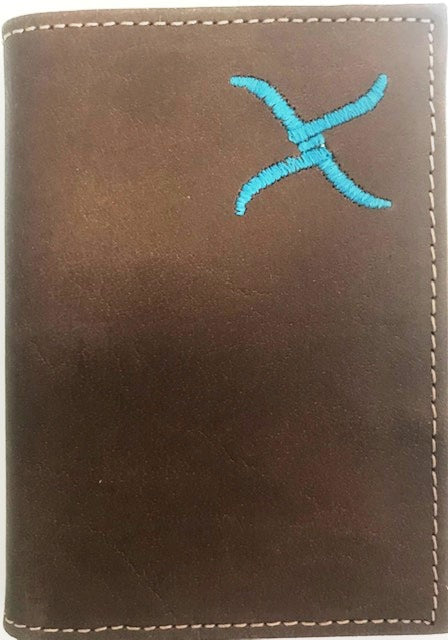 Twisted-X Brown Distressed Tri-Fold Wallet with Turquoise Embroidered Logo