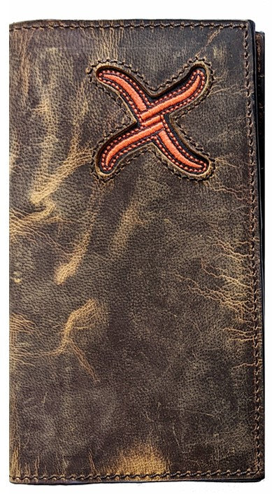 Twisted X Heavy Duty Brown Leather Rodeo Wallet with Orange Embroidere ...
