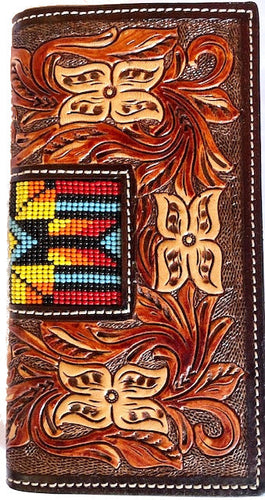 Twisted X Tan Tooled Rodeo Wallet Hand Painted with Beads