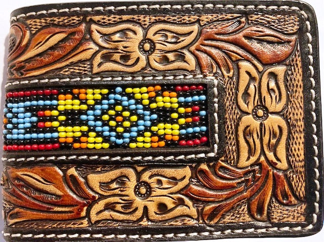 Twisted X Tan Tooled Money Clip Hand Painted with Beads