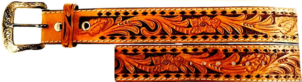 Twisted-X Brown & Tan Tooled Leather Men's Belt