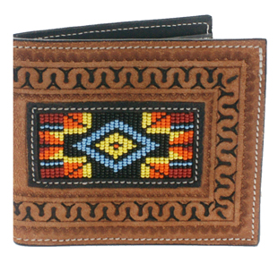 Twisted X Heavy Duty Leather Bi-Fold Wallet with Inlaid Bead Work