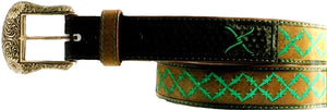 Twisted-X Brown Leather Belt with Green Barbwire Embroidery