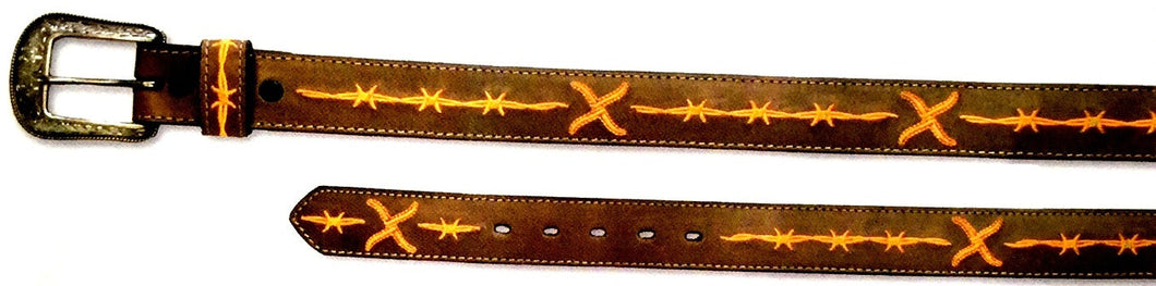Twisted-X Brown Leather Belt with Orange Embroidery