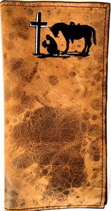 Twisted-X Medium Brown Distressed Rodeo Wallet with Praying Cowboy