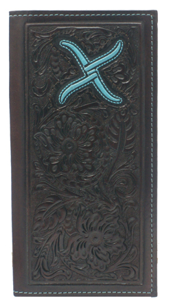 Twisted X Chocolate Tooled Rodeo Wallet with Blue Logo