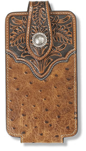 Ariat Large Ostrich & Floral Tooled Cell Phone Case