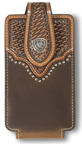 Ariat Large Brown & Tan Cell Phone Case with Basketweave