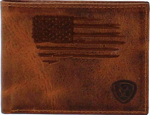 Ariat Distressed Stitch USA Flag Shield Bi-Fold Wallet