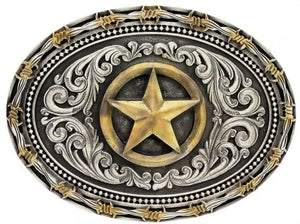 Two tone Rope & Barbed Wire Classic Impressions Lone Star Belt Buckle