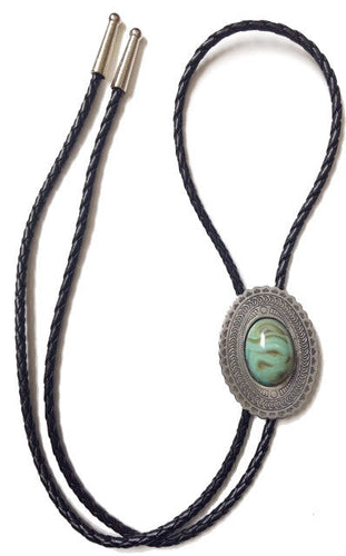 (AA2400T) Western Oval Bolo Tie with Large Turquoise Stone