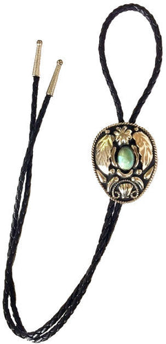 (AAAC55T) Western Silver & Black Bolo Tie With Turquoise Stone