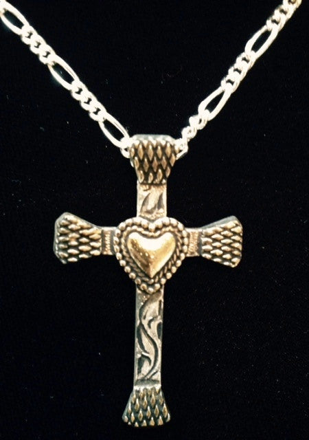 (AASNK154HT) Western Horseshoe Nail Cross Necklace with Heart