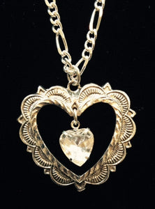 (AASNK213C) Western Silver Heart Necklace with Heart Shaped CZ Stone