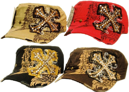 (APPAC-CW) Vintage Patch Army Fashion Cap with Cross & Wings
