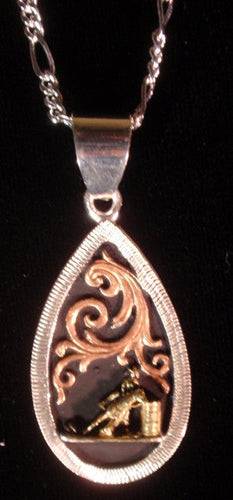 (ASSNK194E) Western Tri-Color Filagree Barrel Racer Teardrop Necklace