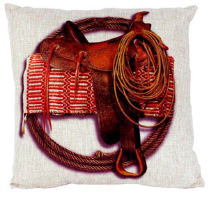 (AUW130011) "Orange Blanket Saddle" Western Burlap Accent Pillow