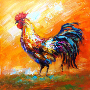 (AUZHC172) "Rooster Profile" Western Gallery Wrapped Oil Painting with Textured Finish
