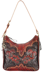 (AW9150629) "Annie's Secret - Crimson & Chocolate" Western Leather Shoulder Bag by American West