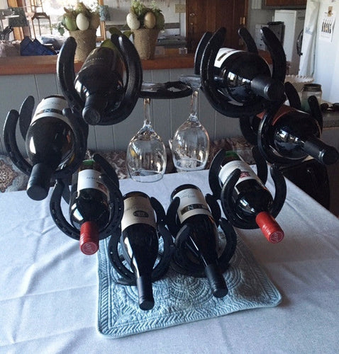 (BLA81) Genuine Horseshoe Wine and Wine Glasses Holder