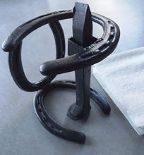 Load image into Gallery viewer, (BLA88) Genuine Horseshoe Napkin Holder with Railroad Spike
