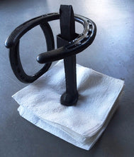 Load image into Gallery viewer, (BLA88) Genuine Horseshoe Napkin Holder with Railroad Spike
