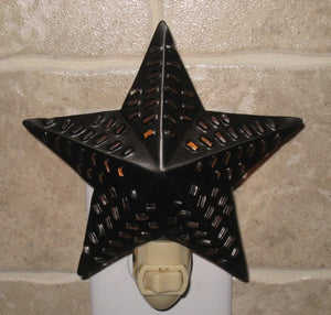 Western Punched Tin Star Night Light - Rustic Brown