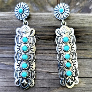 Bohemian Retro Carved Synthetic Turquoise Earrings