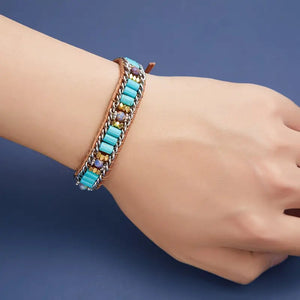 Vintage Turquoise Gemstone Hand Braided Healing Bracelet - Unisex