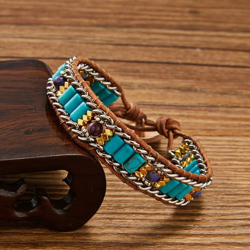 Vintage Turquoise Gemstone Hand Braided Healing Bracelet - Unisex