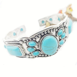 Vintage Style Bohemian Natural Turquoise Open Bracelet