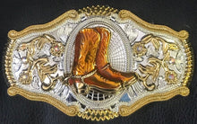 Load image into Gallery viewer, Cowboy or Cowgirl Western Boots Belt Buckle - Silver With Gold