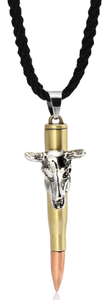 Braided Rope Necklace with Bullet Pendant Necklace of Cattle Skull