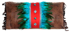 (CARJB6144) "Mojave Sunset" Turquoise Feather & Diamonds Accent Pillow