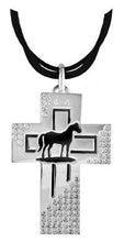 Load image into Gallery viewer, (CDS-TBNC1035SH) &quot;Standing Horse&quot; Silver &amp; Black Cross Necklace