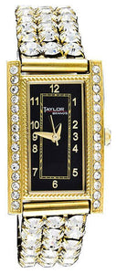 (CDS-TW1004) Ladies' Western Cubic Zirconia Rectangular Watch with Squares Textured Band