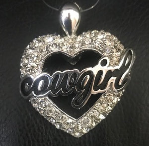 Western Cowgirl Heart Pendant - Black