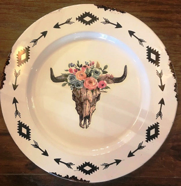 Southwestern Metal Charger - Cow Skull