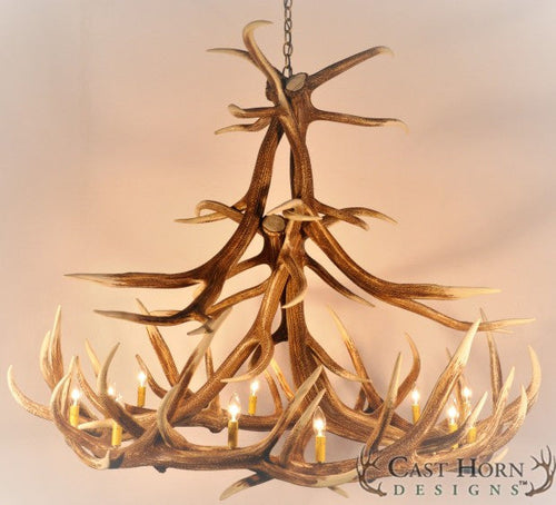 (CHD-E12) Elk 12 Antler Chandelier