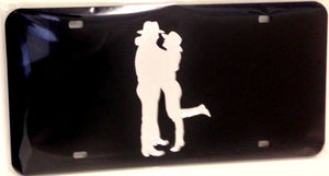 (CLD-CCDK) "Cowboy Couple" Mirrored License Plate Dark