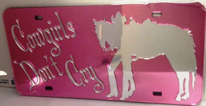 (CLD-CGDCPKDK) "Cowgirls Don't Cry" Western Mirrored License Plate Pink Dark