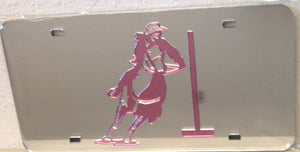 (CLD-PBPKLT) "Pole Bender" Western Mirrored License Plate Pink Light