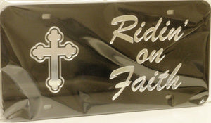 (CLD-ROFDK) "Riding on Faith" Mirrored License Plate Dark