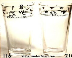 Clear 20 oz Western Water/Tea Glasses, Set of 4