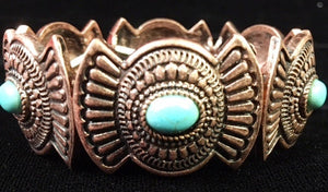 (CSBC850-TQCP) Western Copper & Turquoise Stretch Bracelet