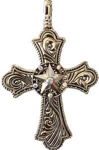 (CSC650-STCR) Western Antiquated Silver Cross Pendant with Star