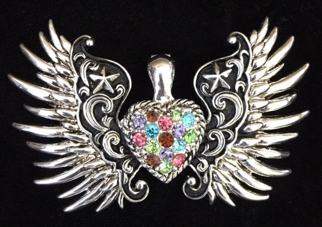 (CSC700-WCWHP) Western Multi-Colored Stone Winged Heart Pendant