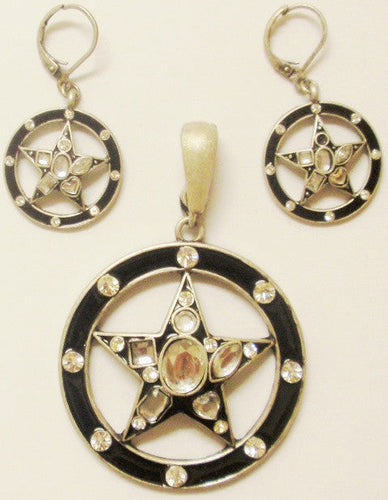 (CSC750-BKST) Western Black Stars & Circles Pendant and Matching Earrings