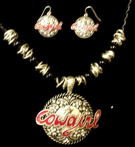 (CSN1200-CGPK) "Cowgirl Pink" Western Necklace and Matching Earrings