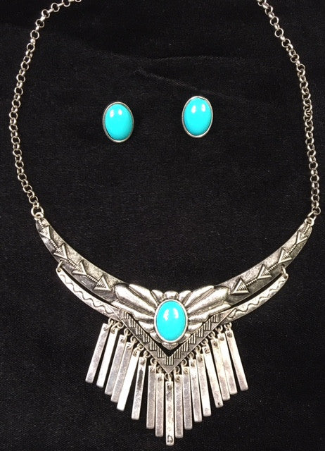 (CSN700) Western/Southwestern Aztec Style Necklace & Earrings